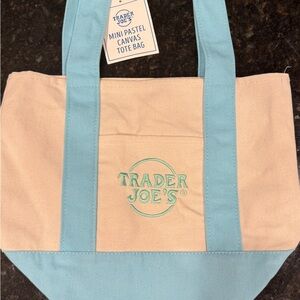 Trader Joe's Pastel Blue and Cream Canvas Tote